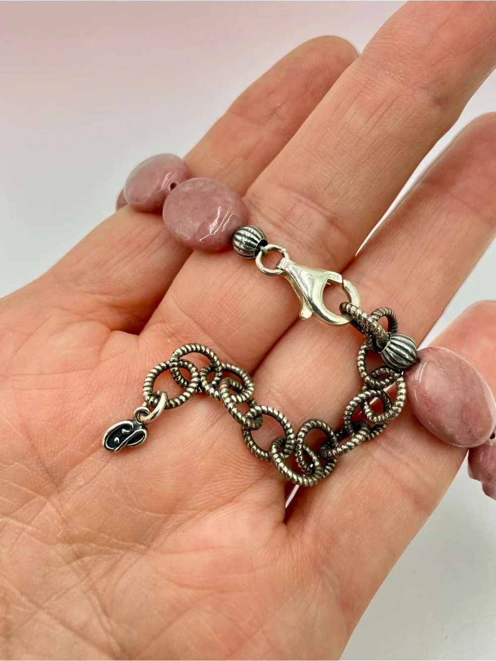 Carolyn Pollack Rhodonite Necklace Enhancer Sterling 925 Pink Southwest Relios